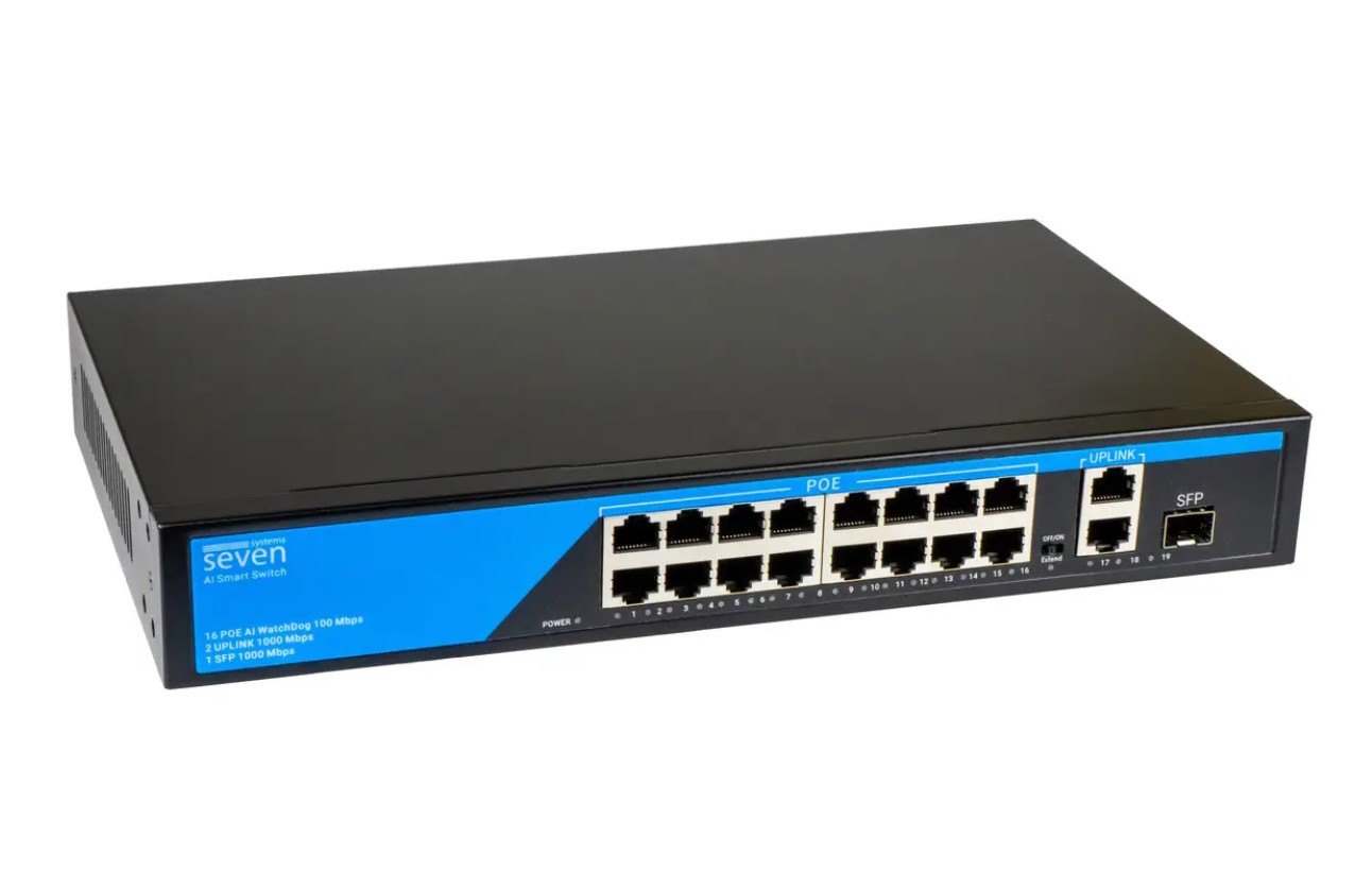 PoE комутатор (switch) 16 портів SEVEN P-73216G-SFP